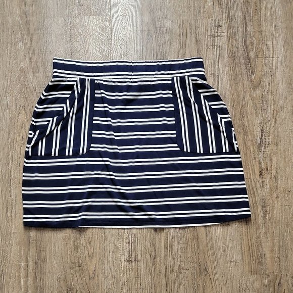 Kinetic Energy Pull On Stretchy Cute Mini Skirt Sz L Straight Black White - Picture 1 of 6